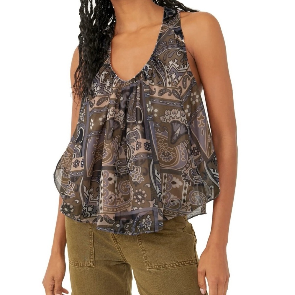 NWT Free People Flowy Ruffle Boho Strawberry Tank Top Size M